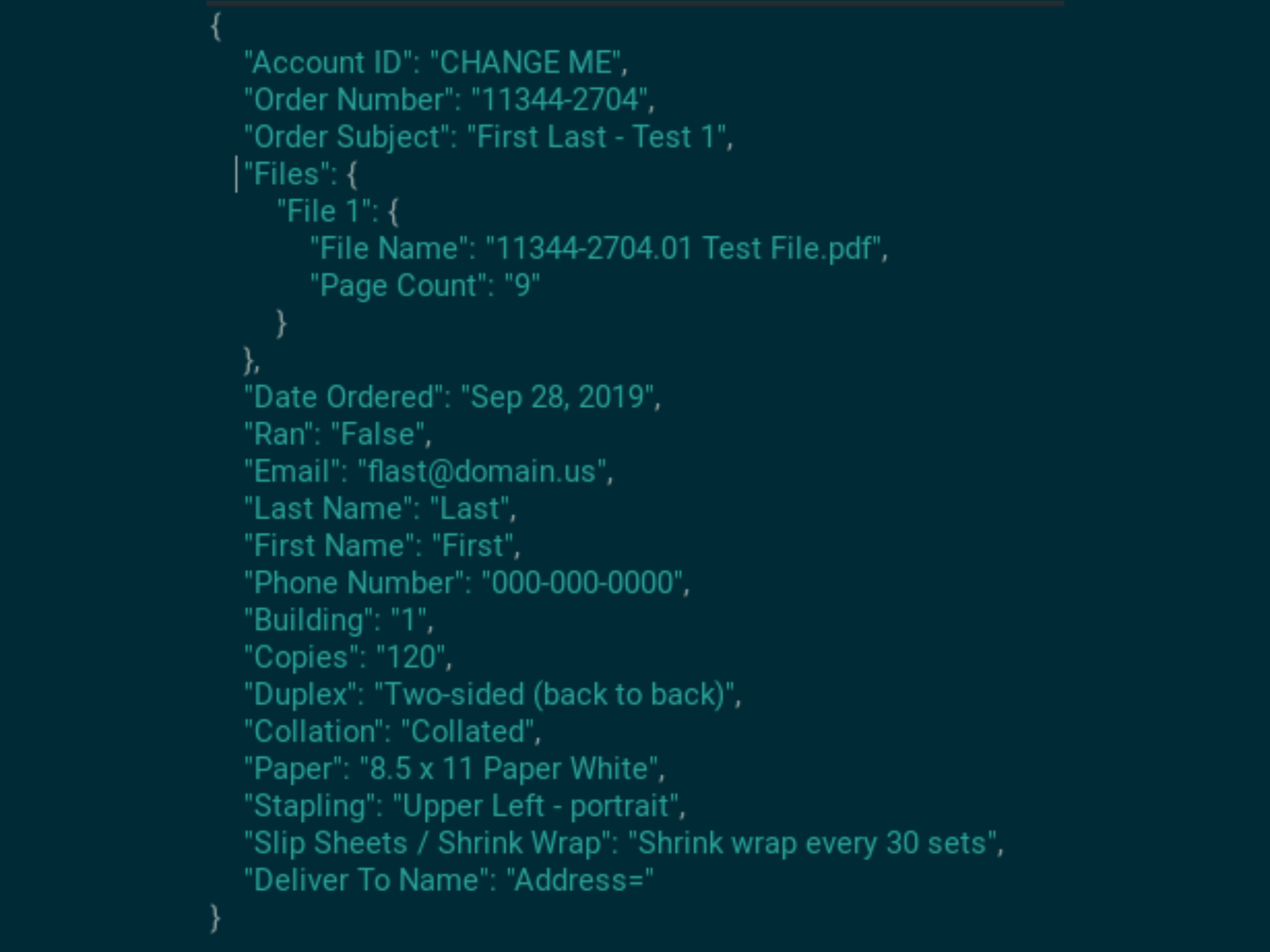 JSON File With Job Specifications