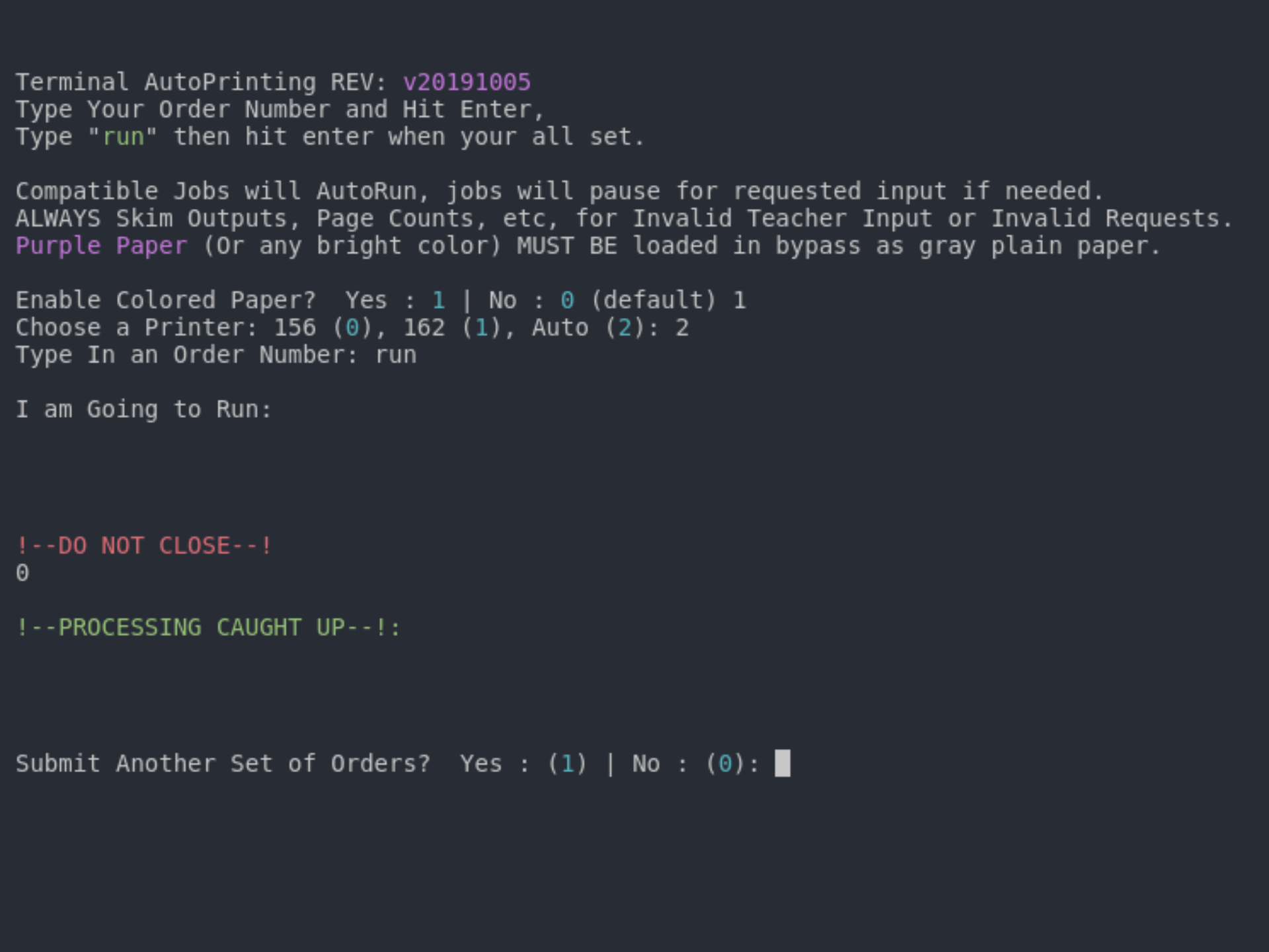 This is the Print Menu for the Printing Utility